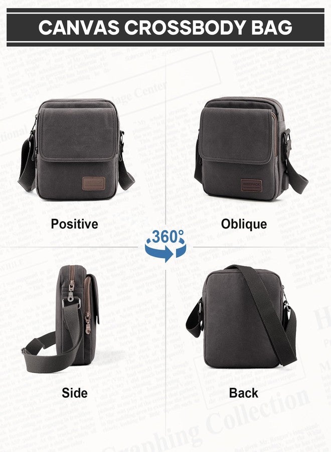 WISEPACK Small Crossbody Bag for Men,Vintage Canvas Messenger Shoulder Bags Crossbody Satchel Bag Men's Side Bags Women Over the Shoulder Purse for Phone Passport Bolsos Para Hombre Black Grey - Image 3